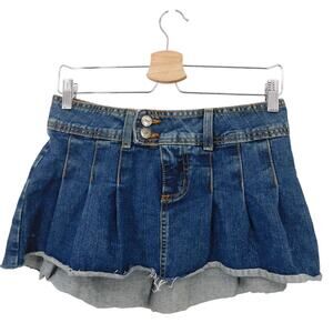Vintage Forever 21 Blue Pleated Denim Micro Mini Skirt Size‎ Medium 2000s